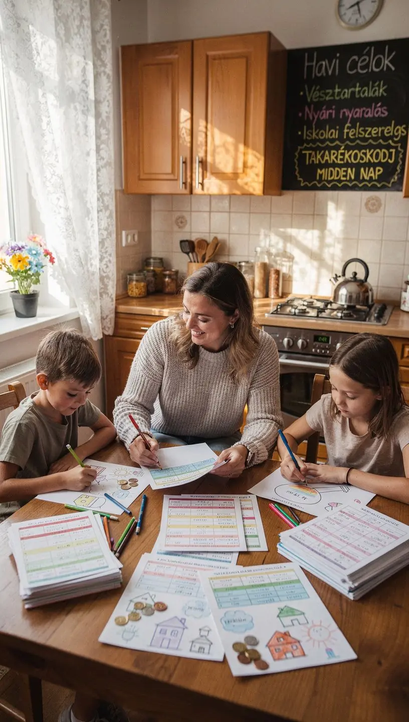 Családi költségvetési készlet és nyomtatott ellenőrzőlista, amely segíti a személyes pénzügyek átlátható és hatékony kezelését a mindennapokban.
